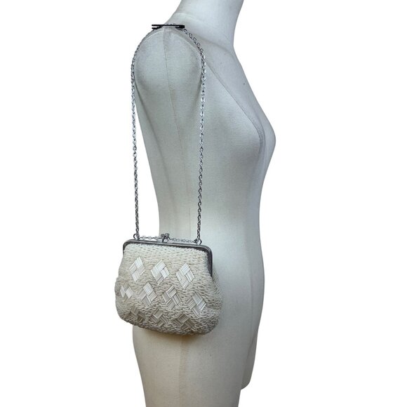 Vintage Magid Women’s Ivory Beaded Handbag With Chain Strap Evening Purse - Picture 8 of 12